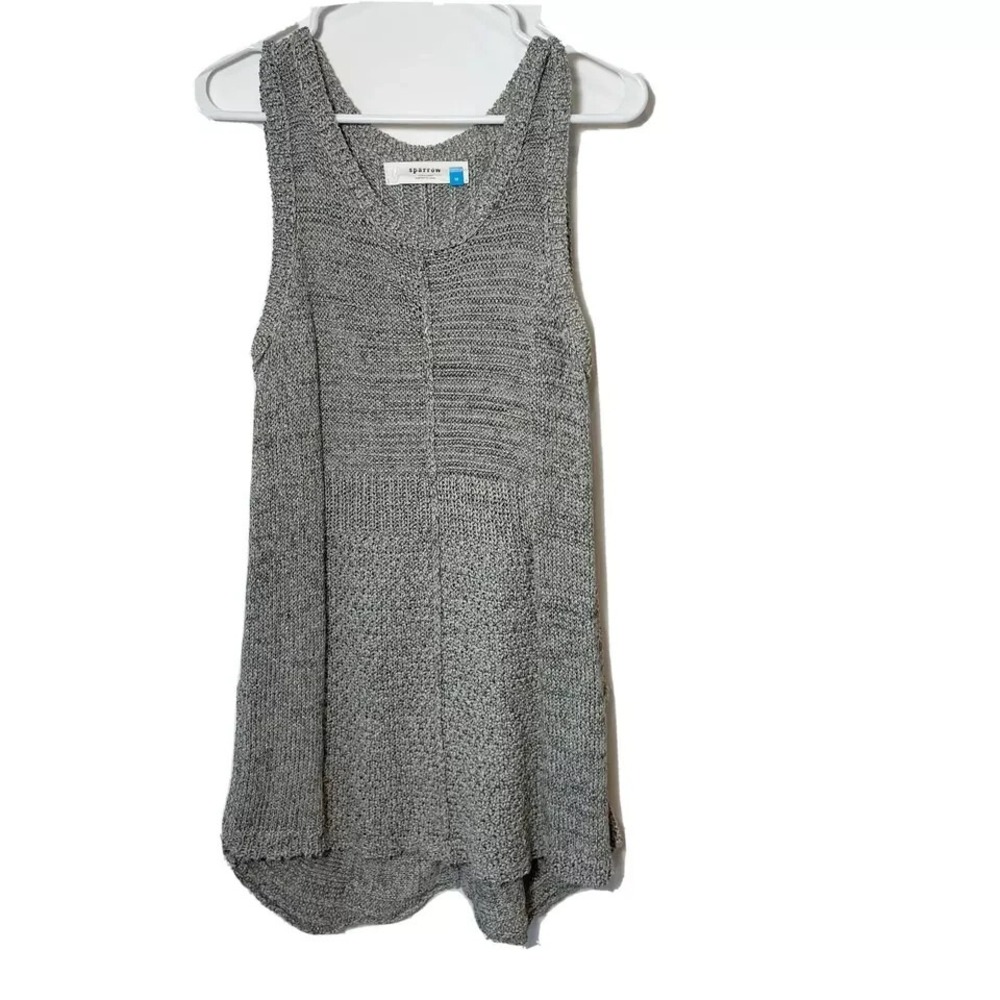Anthropologie Sparrow Sleeveless Tunic Sweater M Gray Open Knit High Low Hem